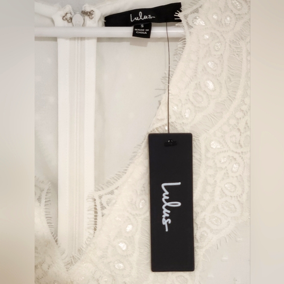 NWT Lulus | White Swiss Dot Long Sleeve Dress | Size Small - Picture 6 of 9